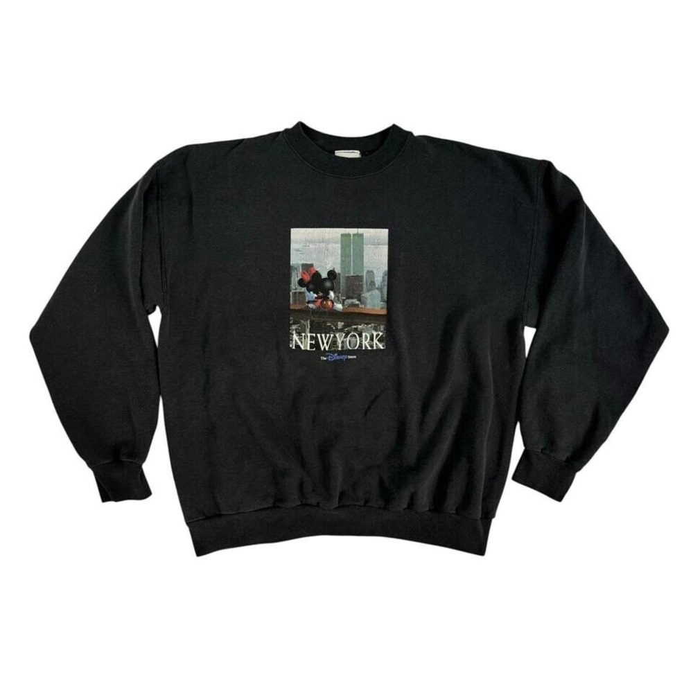 vintage black disney sweatshirt twin towers new york adult large mikey minnie